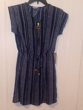 NWT women small Navy Blue Striped Zip-Front shirt Dress